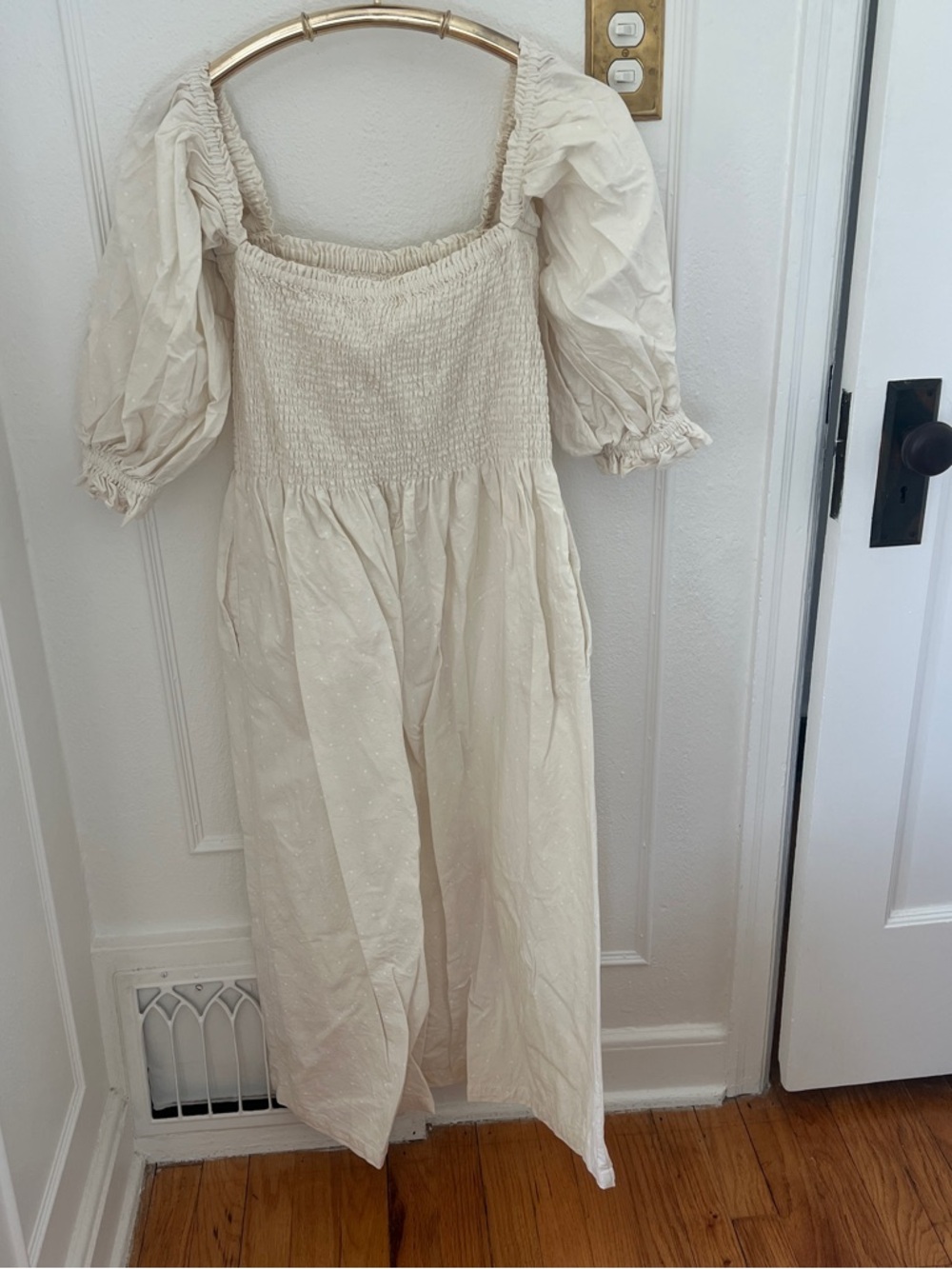 Cream Puff Sleeve Smocked Midi Dress